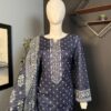 Best quality Bin Saeed 3 Piece Women's Navy Blue Khaddar Suit