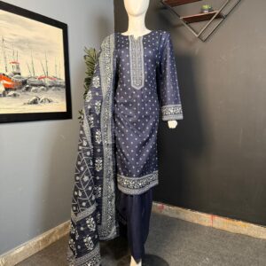 Best quality Bin Saeed 3 Piece Women's Navy Blue Khaddar Suit