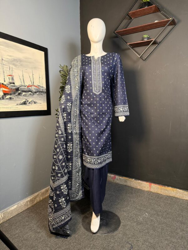 Best quality Bin Saeed 3 Piece Women's Navy Blue Khaddar Suit