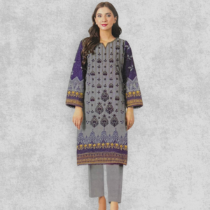 Best Quality Unstitched Grey & Purple Embroidered Women’s Suit