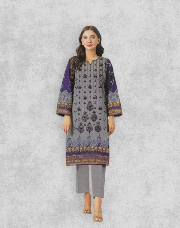 Best Quality Unstitched Grey & Purple Embroidered Women’s Suit