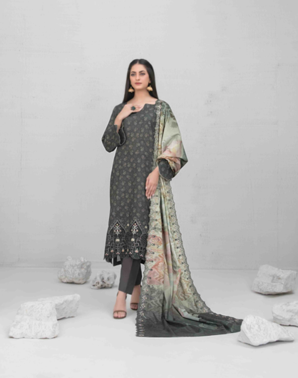 Best quality 3-piece unstitched women's printed suit by Tawakkal Fabric D 5447