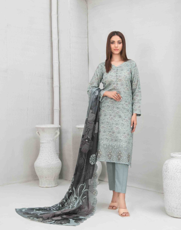 Best quality 3-piece unstitched women's printed suit by Tawakkal Fabric D 5451