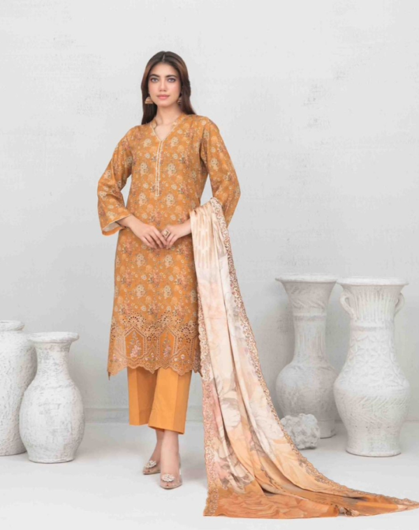 Best quality 3-piece unstitched women's printed suit by Tawakkal Fabric D 5453