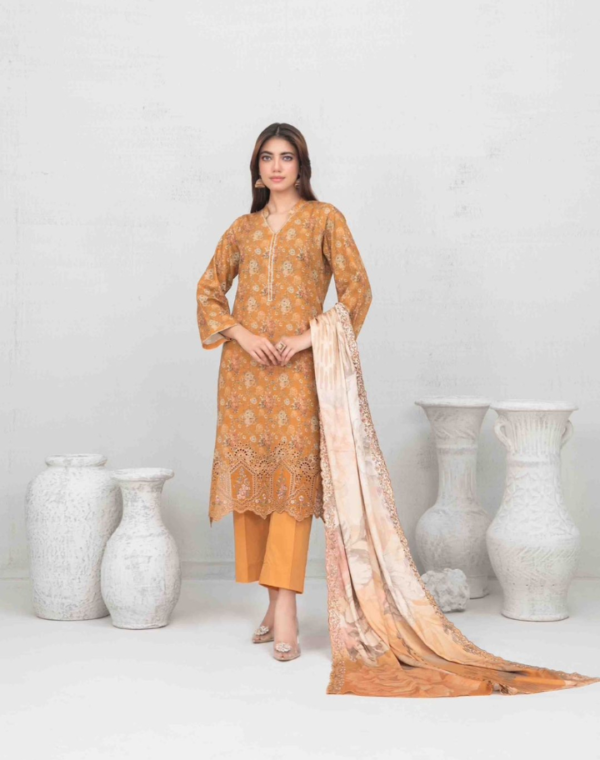 Best quality 3-piece unstitched women's printed suit by Tawakkal Fabric D 5453