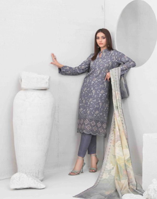 Best quality 3-piece unstitched women's printed suit by Tawakkal Fabric D 5455